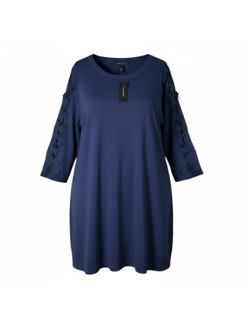 NEW Lane Bryant Tunic Sweater 22/24 Navy Blue Eyelet Crochet Lace Sleeve